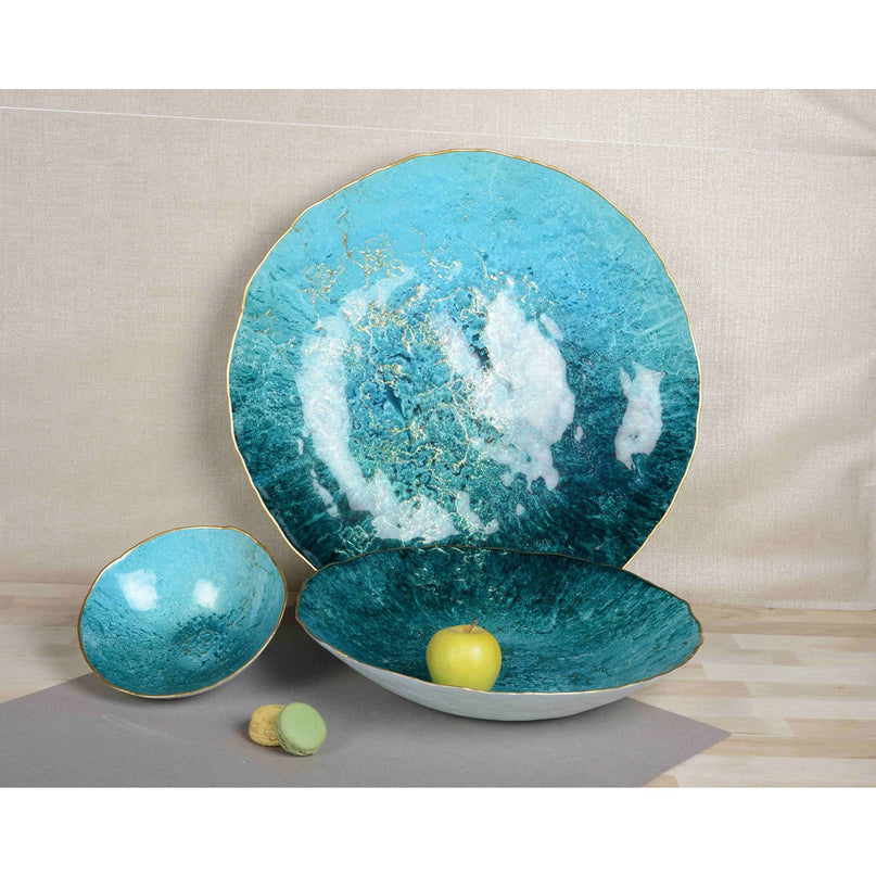 Turquoise gesneden met gouden rand 50 cm