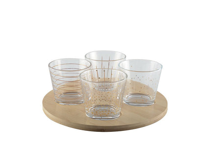 Gouden bekers met houten lade - veel van 4