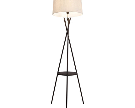 Staande lamp met geïntegreerde "tora" tafel gemaakt van roest -gekleurd metaal en natuurlijk gekleurd textielmateriaal, 158 cm hoog Ø 51 cm, e27
