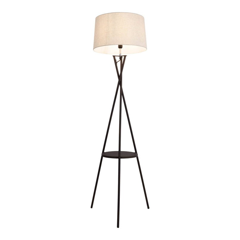 Staande lamp met geïntegreerde "tora" tafel gemaakt van roest -gekleurd metaal en natuurlijk gekleurd textielmateriaal, 158 cm hoog Ø 51 cm, e27