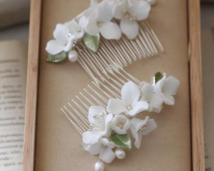 Keramische bloemen bruids haarspeld-groen blad