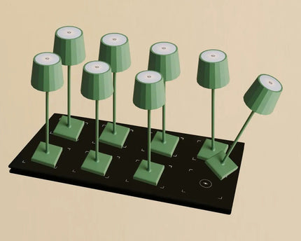 Combi Set Professional-8 X Wouter Saly Green Oplaadbare tafellampen & 1 x Central Station Draadloos oplaadstation met Qi-Technology-Perfect voor restaurants, gastvrijheid en hotels