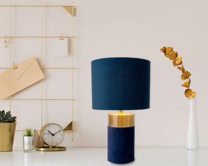 Tafellamp "bordo" 32 cm hoog gemaakt van metaal en velours in goud en blauw, met E14 -versie, lamp voor eetkamer, woonkamer, gang of kantoor