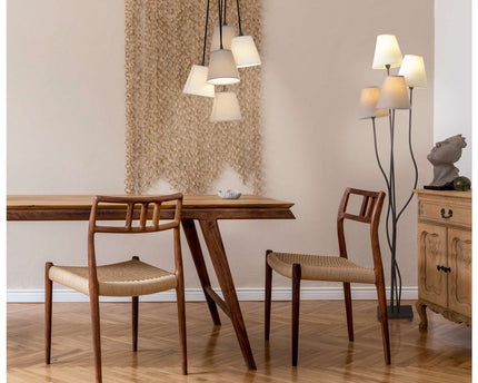 Textiel staande lamp 4-flame "boho", vloerlamp in beige/bruin, met E14-aansluiting, voor eetkamer, woonkamer, gang of kantoor, 138 cm hoog