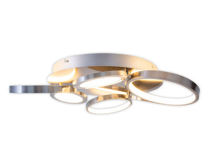 LED-plafondlicht "Stelari" Ø 56 cm, gemaakt van metaal in stalen blank en wit plastic, met stevig ingebouwde LED's, plafondlamp voor woonkamers of kantoor