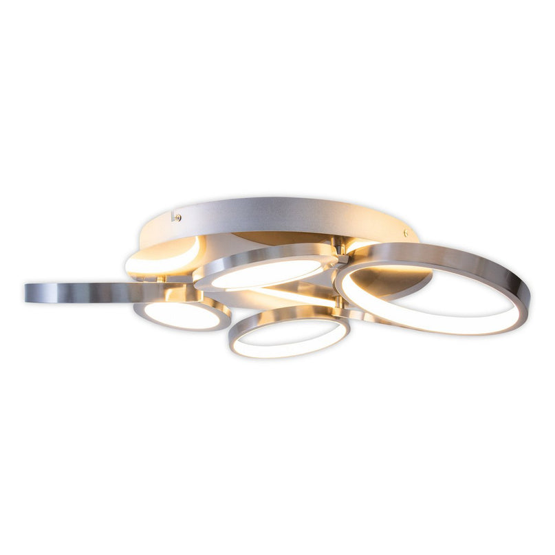 LED-plafondlicht "Stelari" Ø 56 cm, gemaakt van metaal in stalen blank en wit plastic, met stevig ingebouwde LED's, plafondlamp voor woonkamers of kantoor