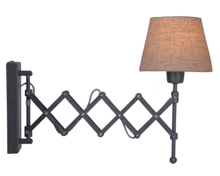 Shear Wall Lamp "Adrienne" strekt zich uit tot 49 cm, de retro wandlamp gemaakt van metaal en textiel in bruin en natuur, voor E27 -lampen, wandlampen voor woonkamers