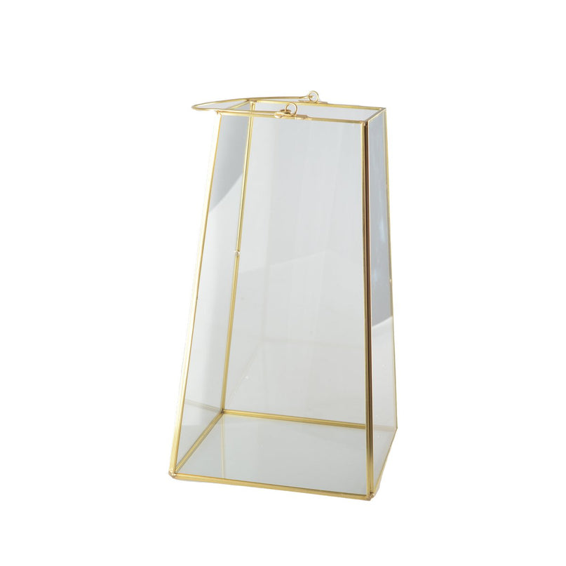 Lantaarn gouden rand met handgreep H30cm