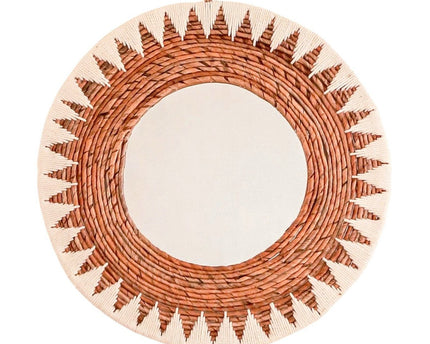 Ronde Boho Spiegel 60 cm | Handgemaakte geweven wandspiegel AWAN | Wanddecoratie met patroon gemaakt van katoenen koorden