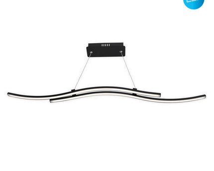 LED hanglamp "onda", hanglamp gemaakt van metaal en plastic in zwart, met stevig ingebouwde LED's, verlichting voor woonkamer, eetkamer of kantoor, 96 cm lang