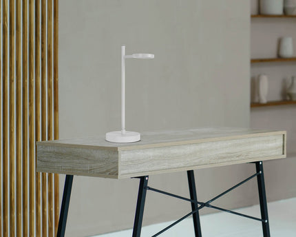 LED draadloze tafellicht "Lupa", 45 cm hoog, gemaakt van gelakte aluminium (wit) en wit plastic, LED geïntegreerde, dimbare, aanraaksensor.