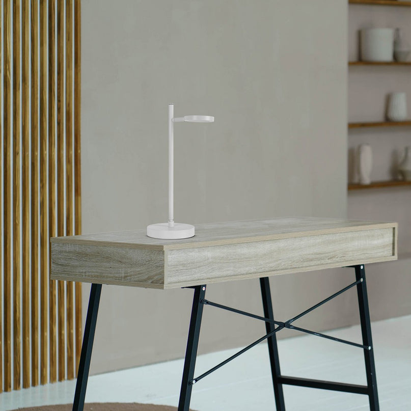 LED draadloze tafellicht "Lupa", 45 cm hoog, gemaakt van gelakte aluminium (wit) en wit plastic, LED geïntegreerde, dimbare, aanraaksensor.