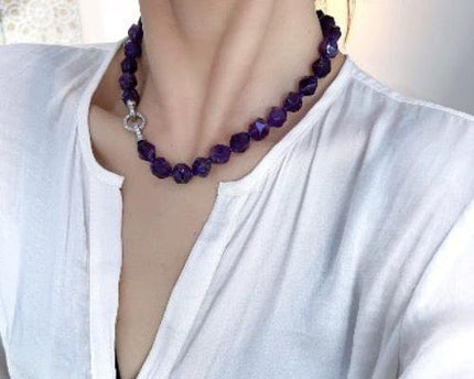 Paarse amethist gefacetteerde kralen choker