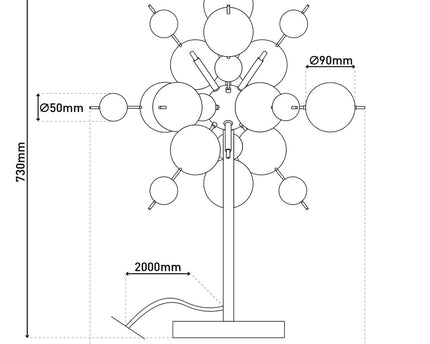 Tafellamp "explosie", tafellamp gemaakt van metaal en glas, chroom, G9, tafellamp 73 cm hoog