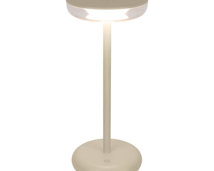 Noteloze tabletlicht "Pasi" voor buiten en binnen, gemaakt van metaal en plastic in beige, dimable, met aanraking en geheugenfunctie, ca. 26 cm hoog