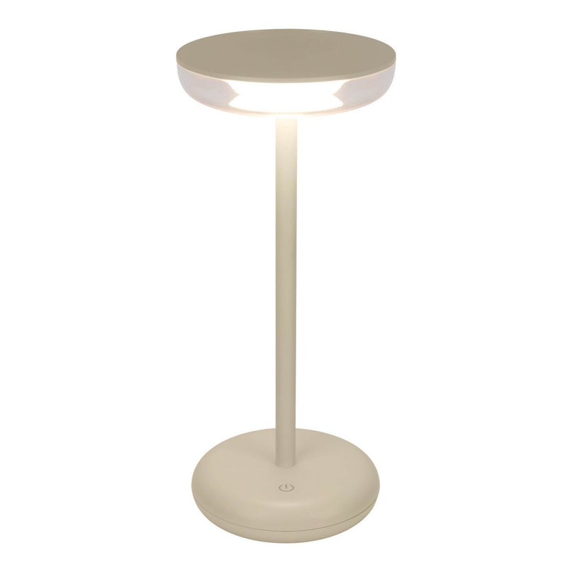 Noteloze tabletlicht "Pasi" voor buiten en binnen, gemaakt van metaal en plastic in beige, dimable, met aanraking en geheugenfunctie, ca. 26 cm hoog