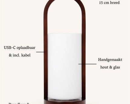 Evie Donkerbruine Oplaadbare Houten Tafellamp – Dimbaar & Snoerloos