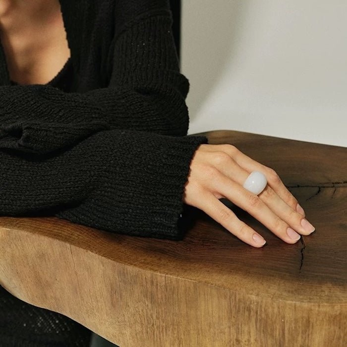 Minimalistische stoere look-ring-Tijgeroogsteen en witte jade