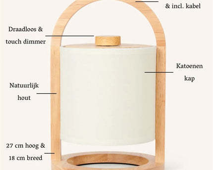 River Light Bruine Houten Oplaadbare Lamp – Dimbaar & Snoerloos Licht