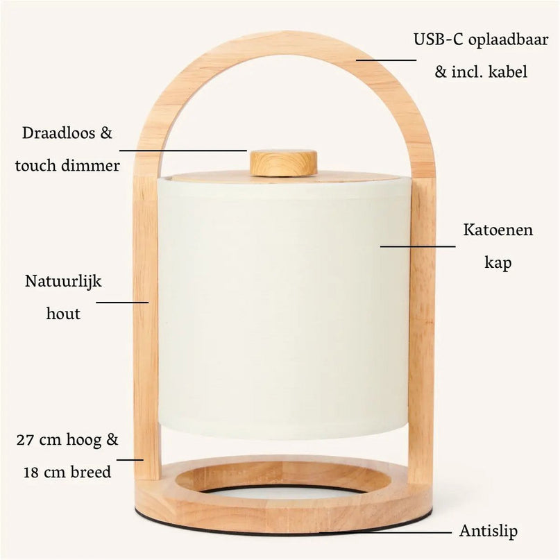 River Light Bruine Houten Oplaadbare Lamp – Dimbaar & Snoerloos Licht