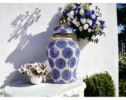 Dahlia blauwe en witte porselein gemberpot