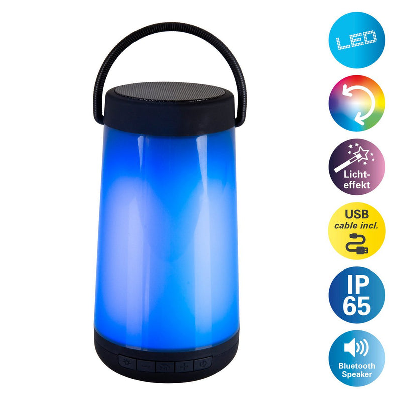 LED -tafellicht met BT -luidspreker "Festa" voor buitenruimte gemaakt van zwart plastic met geïntegreerde LED's, 18 cm hoog