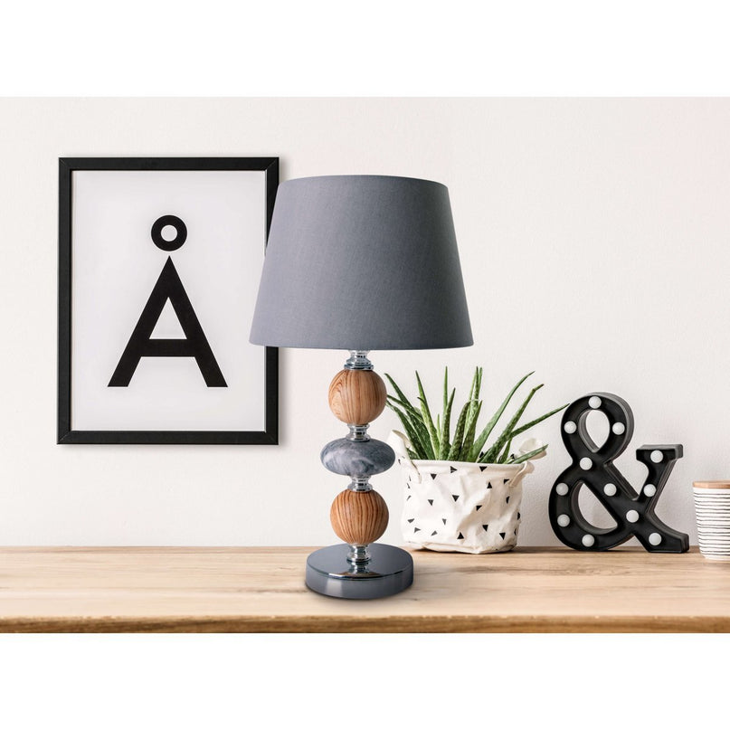 Keramische tafellamp "araga" 36 cm hoog, tafellamp gemaakt van metaal, hout en marmer, met tekstbladen, grijs, met E14 -aansluiting, verlichting voor eetkamer, woonkamer, gang of kantoor