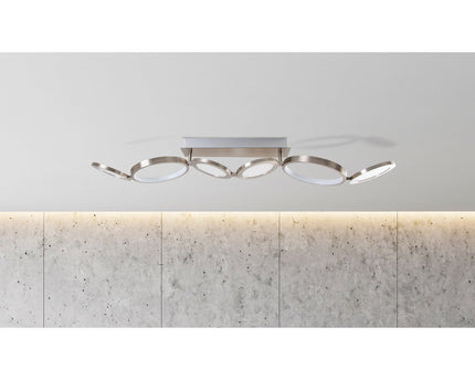 LED-plafondlamp "Stelari" lengte 100 cm gemaakt van metaal in stalen blank en wit plastic, met stevig ingebouwde LED's, plafondlamp voor woonkamers of kantoor