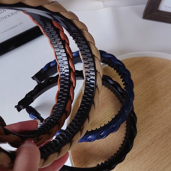 Vintage stijl gevlochten hoofdband in leerlook