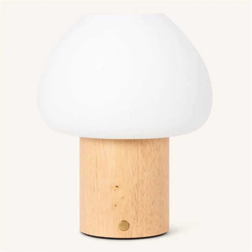 Fynn Lichtbruine houten lamp – Oplaadbaar, dimbaar en stijlvol
