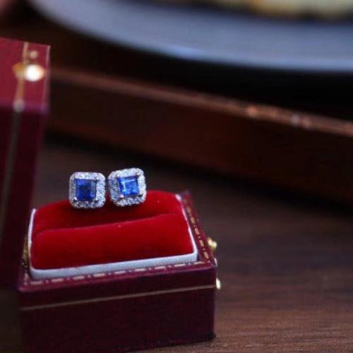 Fancy Square Saffier Gem -oorbellen