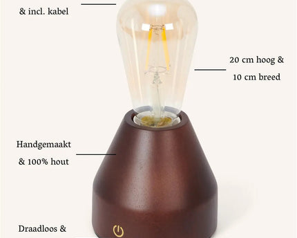 Zavi donkerbruine oplaadbare LED-tafellamp – draadloos, dimbaar, batterij met een levensduur van 80 uur