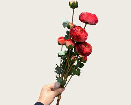 9-stengelige Mica Decorations Ranonkels Kunstbloemen Boeket / Lengte 55cm /red
