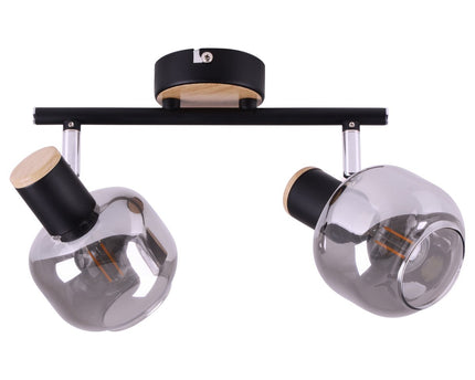 2 Spot plafondlamp "fumoso", metalen plafondlamp en rookglas in zwart en natuur, met E14 -aansluiting, voor eetkamer, woonkamer, gang of kantoor, 40 x 20 cm