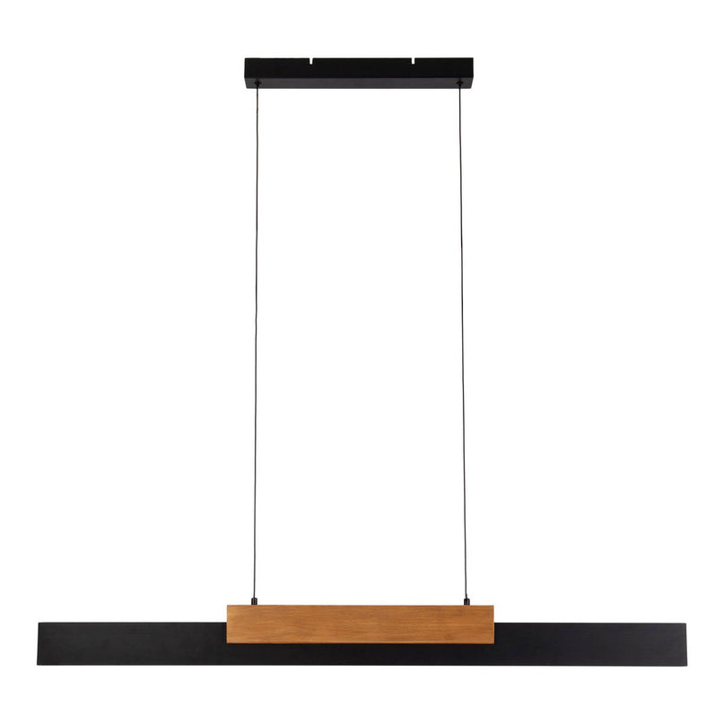 LED hanger lamp Brown "Wiebke" bestaat uit metaal en hout (MDF) in zwart en bruin. Het is ongeveer. 120,5 cm lang, ca. 6 cm breed en tot ongeveer. 150 cm hoog. Hoogte verstelbaar, met geïntegreerde lamp, dimbaar, met geheugeneffect