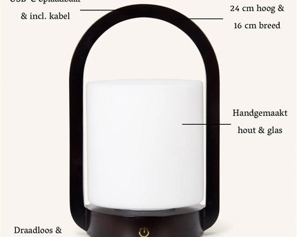 George donkerbruine houten lamp – oplaadbaar, dimbaar en draagbaar