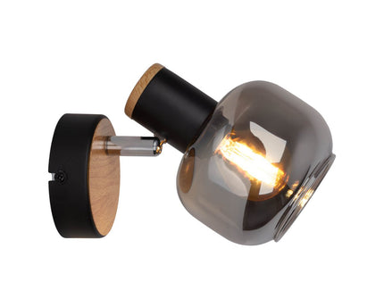 Glazen wandvlek "fumoso", wandlamp gemaakt van zwart en rookglas in zwart en de natuur, met E14 -aansluiting, voor eetkamer, woonkamer, gang of kantoor, lamp voor woonkamer, eetkamer, gang of gang 16 x 14 cm