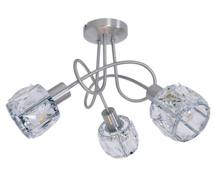 LED-vlek "Josefa" met 3 zitplaatsen, metalen plafondlamp en glas in roestvrijstalen look, met E14-versie Filamentlampen inbegrepen, voor woonkamer, eetkamer, gang of gang 38 x 24 cm