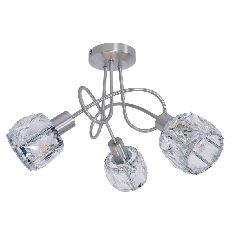 LED-vlek "Josefa" met 3 zitplaatsen, metalen plafondlamp en glas in roestvrijstalen look, met E14-versie Filamentlampen inbegrepen, voor woonkamer, eetkamer, gang of gang 38 x 24 cm