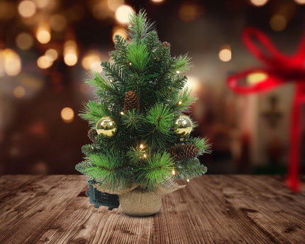 LED FIR -boom "Noel" Outdoor Decoratie gemaakt van metaal en plastic in groen en goud, met stevig geïnstalleerde LED's