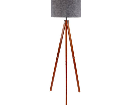 Staande lamp "Filco" Ø Ca. 45 cm, 147 cm hoog, gemaakt van hout en plastic in bruin en grijs, voor E27, voor woonkamer, slaapkamer en eetkamer