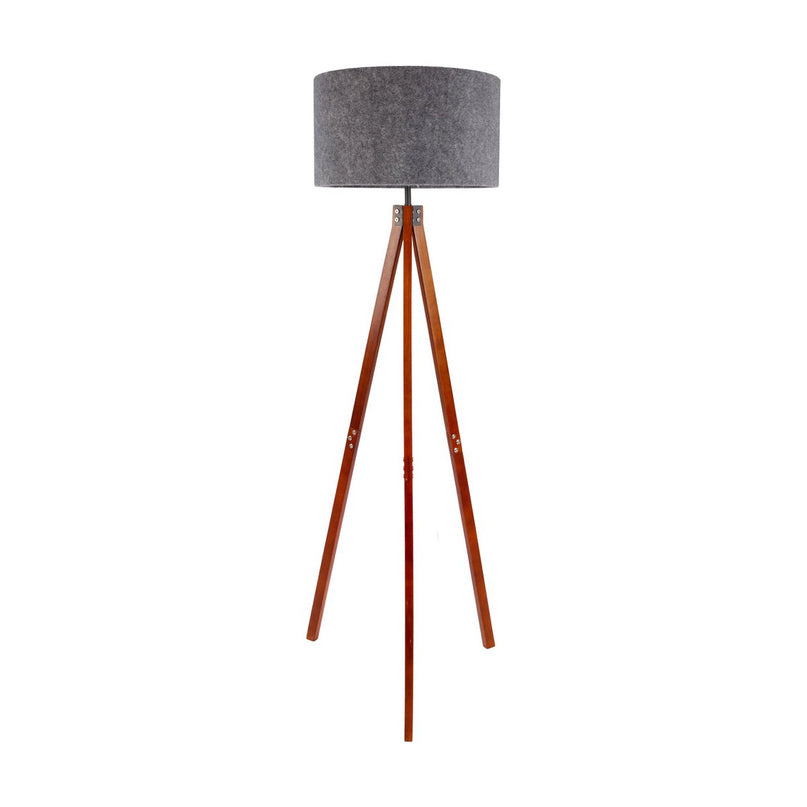 Staande lamp "Filco" Ø Ca. 45 cm, 147 cm hoog, gemaakt van hout en plastic in bruin en grijs, voor E27, voor woonkamer, slaapkamer en eetkamer