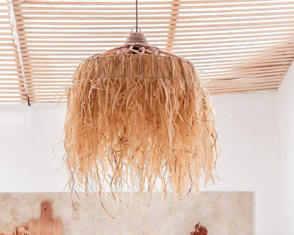 Raffialamp met lange franjes | Lampenkap | Hanglamp KAWI (2 maten)