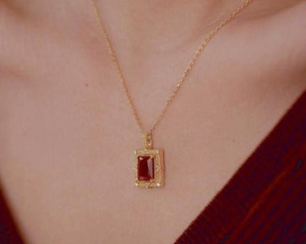 Red Agate ingelijste hangketting