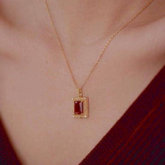 Red Agate ingelijste hangketting