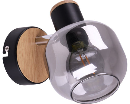 Glazen wandvlek "fumoso", wandlamp gemaakt van zwart en rookglas in zwart en de natuur, met E14 -aansluiting, voor eetkamer, woonkamer, gang of kantoor, lamp voor woonkamer, eetkamer, gang of gang 16 x 14 cm