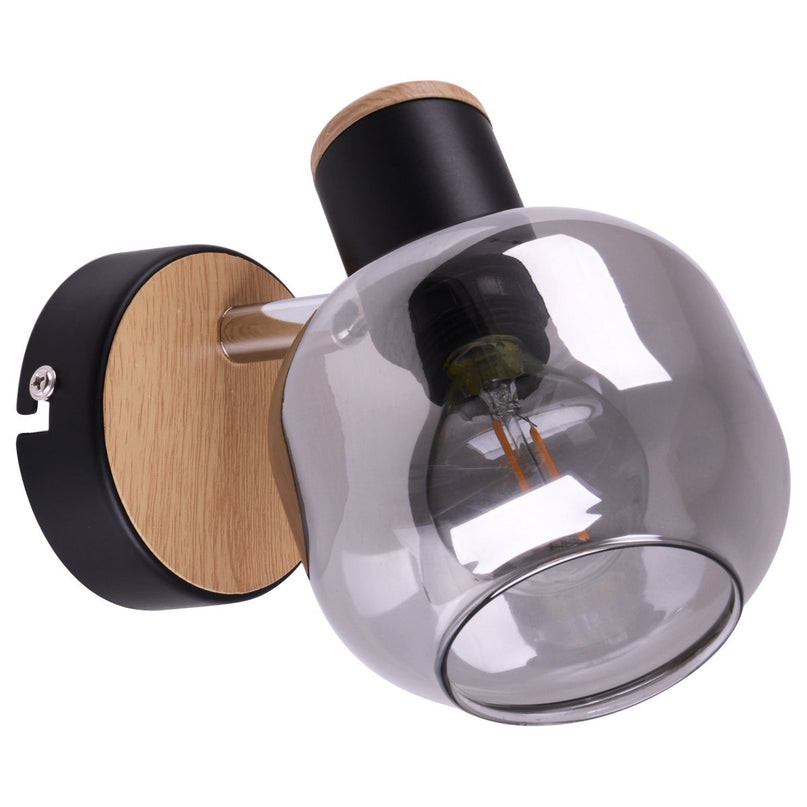 Glazen wandvlek "fumoso", wandlamp gemaakt van zwart en rookglas in zwart en de natuur, met E14 -aansluiting, voor eetkamer, woonkamer, gang of kantoor, lamp voor woonkamer, eetkamer, gang of gang 16 x 14 cm