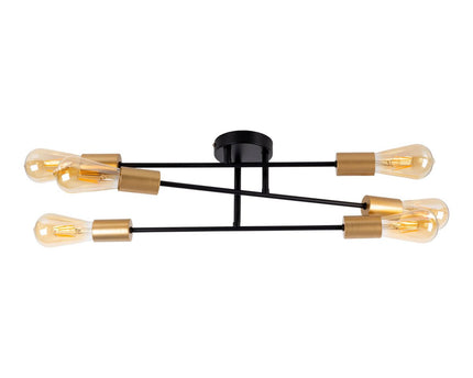Plafondlicht "Modo" 6-flame gemaakt van metaal in zwart, versies goud, E27-aansluiting, plafondlamp voor woonkamer, eetkamer, keuken, gang, gang of kantoor met een Øvon 54,5 cm