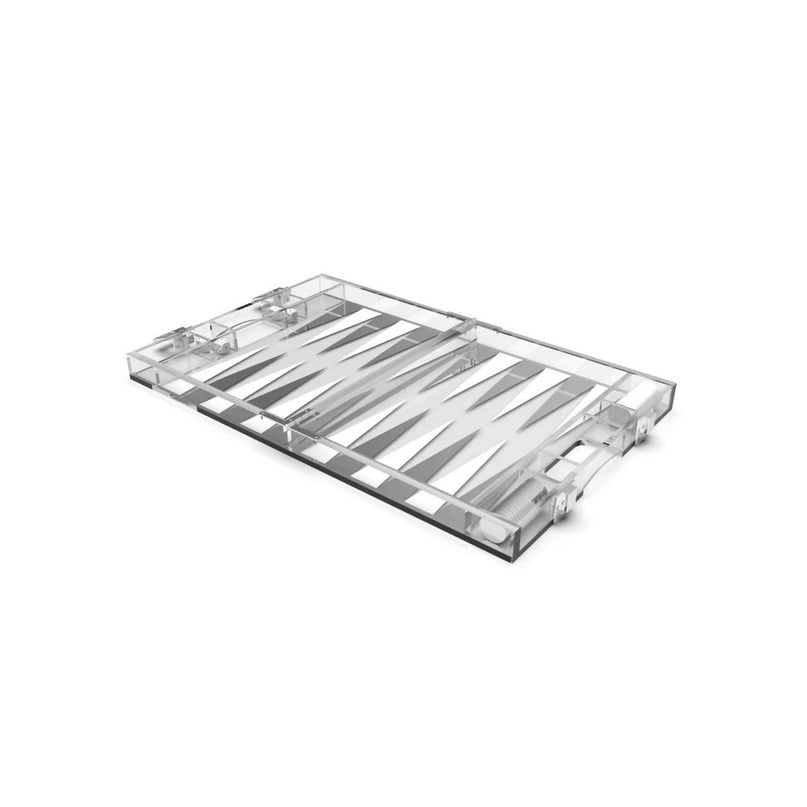 Backgammon Game Mini Case in White and Silver Acryl 25x20X5C