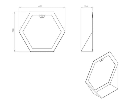 Gorillz Hive Wandspiegel met Plank - Hexagon Spiegel - 60 x 52 cm - Industrieel Wit